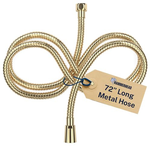 HammerHead Showers Solid Metal Shower Hose Attachment for Showerhead, Extra-Long 72-Inch Universal Replacement Hose for Hand held Shower, Polished Brass