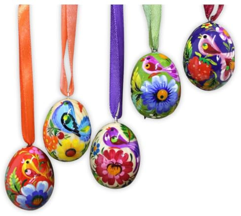 Sehr kleine Ostereier mini aus Holz - 3 cm schöne Osterdekoration zum Aufhängen Für den Osterstrauß, Ukrainische Ostereier Petrykiwka