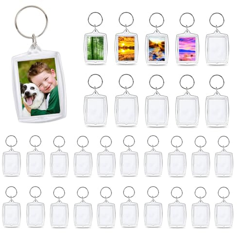 juzishangdian Porte-Clés Photo 30 Pièces Porte Clé Transparent en Acrylique avec Anneau Porte Cle Personnalise Porte Clef Photo Porte Clé Vide Keychain，Pour Des Photos Souvenirs Bricolage (4x5.5cm)