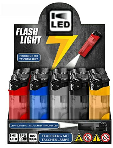 50 Stück Flash Light LED Licht Feuerzeuge Elektonik Feuerzeug Elektrisch Lighter mit Lampe