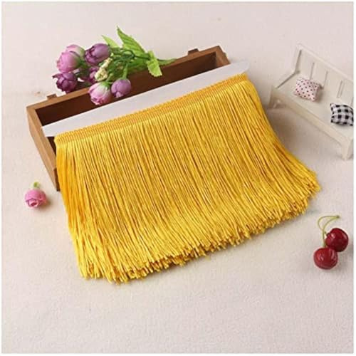 CENPEK 10 Yardas de 6 Pulgadas con Flecos, Borde de Encaje, Borla Blanca, Cinta de Flecos, para Vestido de Baile Latino, decoración de lámpara de decoración y Almohada - Amarillo