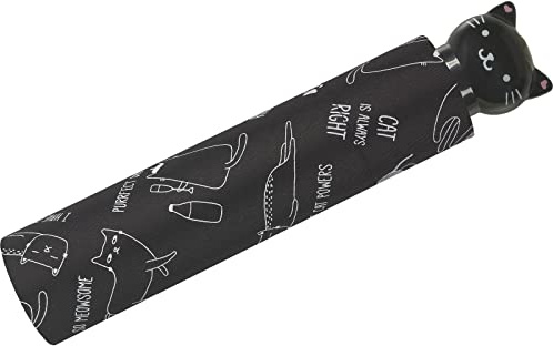happy rain Joli parapluie de poche pour femme avec poignée en tête de chat Noir/blanc, Noir , 95 cm, Jolies chaussures