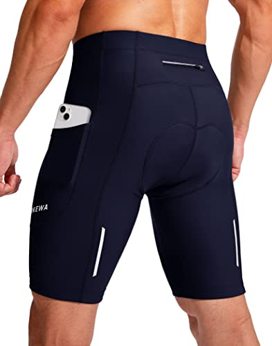 Bike Shorts for Men 3D Padded Bicycle Cycling Underwear Road Biking Biker Mountain Riding Cycle UPF 50+ Shorts Zipper Pockets?Navy Large