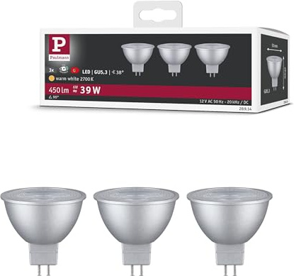 Paulmann 28914 LED Lampe Reflektor 3er Set 12V 3x450lm 36° 3x6 Watt Leuchtmittel Chrom 2700 K GU5,3