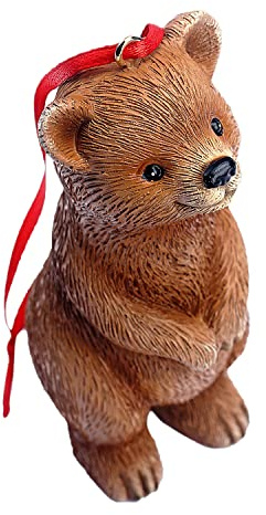 YOUFINE Mini-Bären-Statue, kleine Skulptur, Ornament, hängende Tierfigur, Geschenk für Weihnachtsbaum, Zuhause, Büro, Zimmer, Auto, Innenraum, Gartendekoration, mit Schnur (braun)