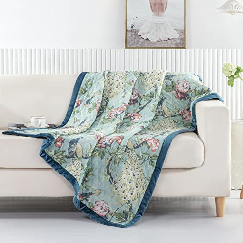 Greenland Home Pavona Enchanted Garden Quilted Throw, 50x60-inch, Jade
