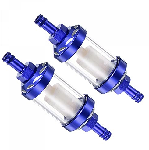 uxcell Universal Inline Petrol Fuel Gasoline Oil Filter with Brass Filter Element, Blue, 2Pcs