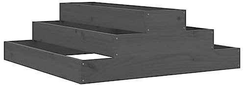 vidaXL Pflanzkübel, Blumenkasten Stufen-Design, Hochbeet für Garten Dekorativ, Pflanzpyramide Kräuterpyramide, Grau Massivholz Kiefer