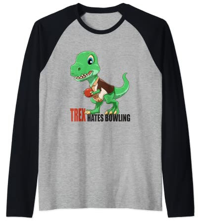 Bowling Dino Strikes Again - Cute Bowling T-Rex Raglan Baseball Tee
