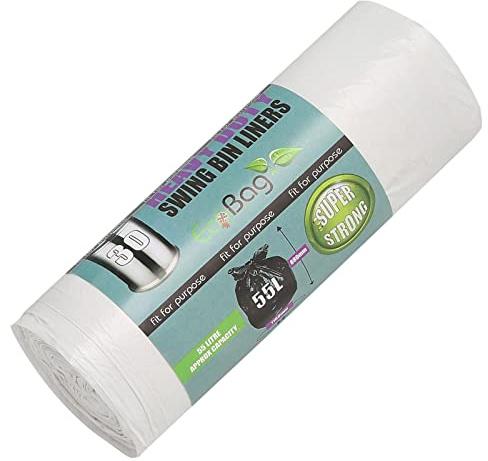 30 Swing Bin Liners Heavy Duty Robust Large 55 Litre Extra Strong White Eco Bags