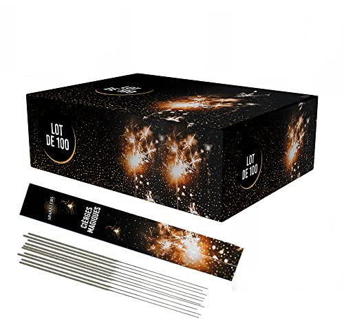 Lot de 100 Cierges Magiques Moyen Modèle Lumineuses et Scintillantes 25/30 cm Accessoire pour Gateaux, Cierge Magique étincelante pour anniversaire 60 Secondes - Catégorie F1