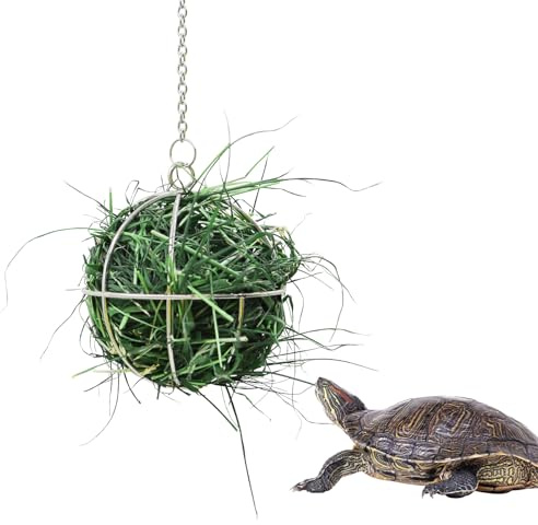 3.1 Inches Tortoise Treat Ball Toy, Hanging Turtle Stainless Steel Hay Feeder Ball, Small Animal Grass Fruit Vegetable Feeder Holder, Suitable for Tortoise Turtle Guinea Pig Hamster Rat Chinchilla