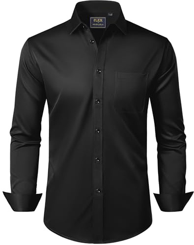J.VER Hemd Herren Langarm Schwarz Herrenhemd Freizeithemden Business Casual Modern Hemden Stretch Hochzeit Bügelfrei Oberhemden L