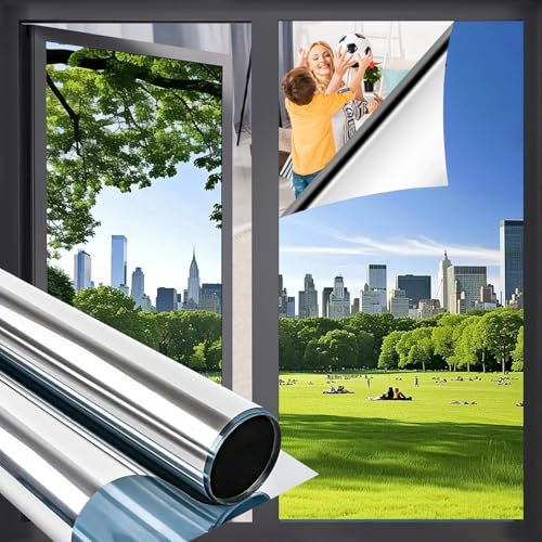Niviy One Way Window Privacy Film See Out Not in 23.6 x 78.7 Inch Window Tint for Home Heat Blocking Anti UV Glass Door Mirror Film, Silver