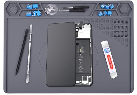 MMOBIEL Tappetino per Saldature e Riparazioni in Silicone – 29x40cm Resistente al Calore Fine a 500°C - Tappetino da Banco per Saldature ed Elettronica - Con Isolamento Termico – Grigio