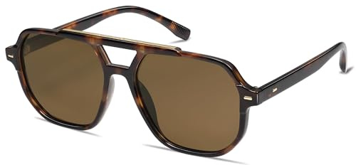 SOJOS Retro Trendy Aviator Polarized Sunglasses Men Women Vintage 70s Square Stylish Frame Sun Glasses SJ2283 Tortoise Brown Lens