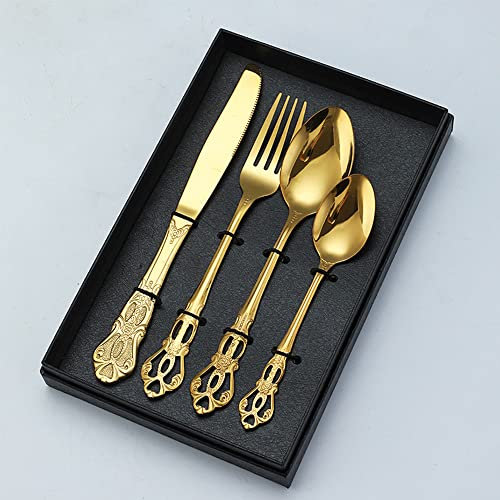 Goldenes Abendessen-Besteck-Set für 8 Personen, Besteck-Set, Besteck, klassischer Palast-Stil, Besteck-Utensilien-Set, Hochzeit, Weihnachten, Zuhause, Küche, Restaurant, Jubiläum, Candle-Light-Dinner,