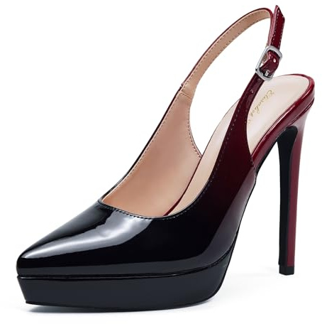 Zhabtuc Plattformspumpar 12 cm spetsig stängd tå stilett slingback hög klack för kvinnor kväll bal fest bröllop hemkomstklänning skor, Svart röd gradient, 37.5 EU
