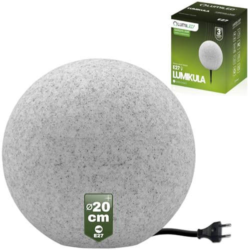 Lumiled Stein Kugelleuchte Außen Außenkugelleuchte Kugellampe Granit Gartenkugel Außenleuchte Kugel Wegeleuchte Lichtkugel wetterfest IP44 E27 Fassung inkl. Anschlusskabel 1,95m Ø 20cm