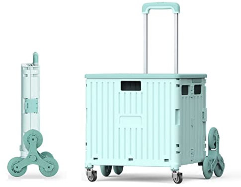 CASEGO Leichter, zusammenklappbarer Einkaufswagen, Push-Pull-Wagen mit Deckel – Treppensteiger-Allzweckwagen auf 8 Rädern – tragbarer Einkaufswagen (Blu)