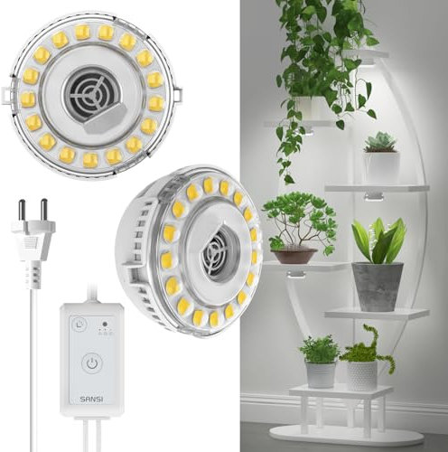 SANSI Lámpara de Cultivo Plantas 150W de Espectro Completo 4000K, Luces de Crecimiento Regulable con Temporizador Automático 4/8/12H y 4 Niveles de Brillo para Plantas de Interior