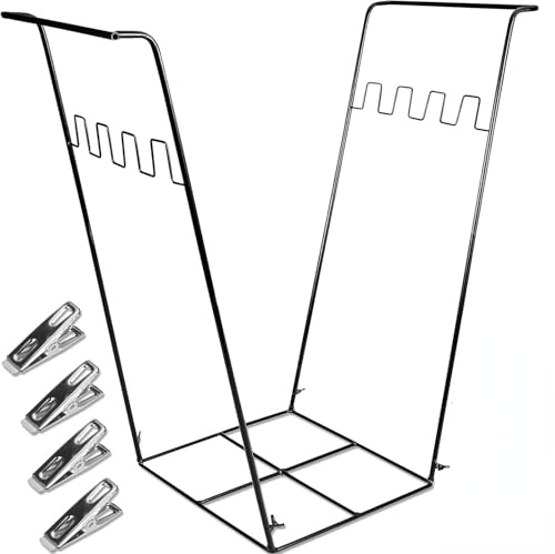 DTEPFUEN Trash Bag Holder Stand, Outdoor Garden Garbage Bag Holder Holds 30-45 Gallon Bags, Metal Leaf Bag Holder Stand with 4 Fixing Clips and 2 Garbage Bags, For Outdoor Yard Camping Garden Lawn