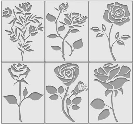 CZAKOMIX 8 Stück Malerei Schablonen Set, Blumenschablonen zum Malen, Wiederverwendbare Kunststoff Zeichenschablone, Malschablonen DIY, für Scrapbooking Holz Möbel Deko