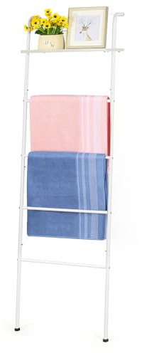 Portasciugamani da Terra con 5 Livelli Bianco Portasciugamani Autoportante per bagno decorativo, soggiorno, cucina Porta Salviette in Metallo supporto per asciugamani, coperte, trapunte