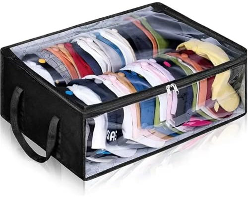 SIIENNA Hutschachtel Zusammenklappbare Aufbewahrungsbox for Baseballkappen, multifunktionale Huttasche mit großer Kapazität, bietet Platz for 40 Hüte, geeignet for Schlafsäle FüR HüTe(Black)