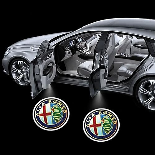 SJSHOPS Car Door Welcome Lights for Alfa Romeo MITO,LED Puddle Lights with Logo,Courtesy Projection Lights Car Door Projector Lights,Ambient Lighting for Vehicle,B White-2