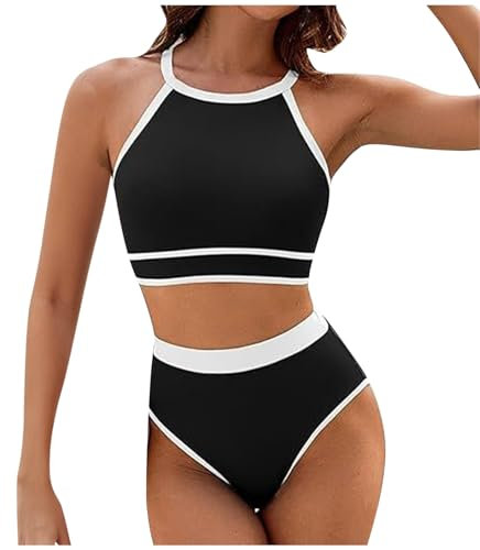 Bikini Damen Set Elegant Schick, Bademode Push Up, Zweiteiliger Badeanzug Mit Hoher Taille Und Einfarbigem Schnitt, Modischer Bikini Badeanzug, Swimming Suits Sexy Modische, Schwimmanzug Bauchweg
