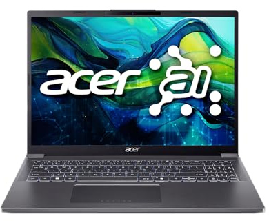 Acer Aspire 16 AI Ready Ordinateur portable | Écran IPS 16 WUXGA 1920 x 1200 | Processeur Intel Core Ultra 7 155U | Intel Graphics | 32 Go LPDDR5X | 1 To Gen4 SSD | Wi-Fi 6E | Windows 11 Home | A16