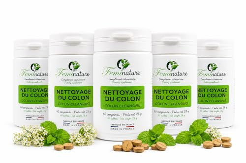 Detox Foie Colon et Intestins & Diurétique - Rétention d'eau – Flore Intestinale & Ventre Plat Homme Femme – Gaz Intestinaux - Ballonnements & 300 comprimés & Fabriqué en France par Féminature (5)