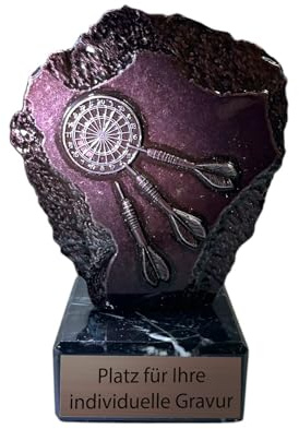 eberin · Metall-Pokal für Dartspieler*innen · Darts · Dart WM · Darts Events · Dart Metall Trophäe Dartpfeile/Dartscheibe auf Marmor schwarz · Pokal mit Gravur ·