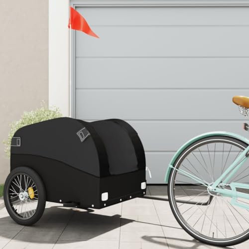 Fahrradanhänger Schwarz 45 kg Eisen, Fahrrad-Lastenanhänger, Fahrrad-Großlastwagenanhänger, Fahrrad-Lastenwagen, Fahrrad-Lastenwagen, Radfahren, Camping, Gepäckaufbewahrung, Träger, Transport