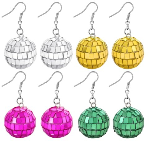 OAOSDH 4 Stücke Von Disco -Ball -Ohrringen, Kreative Persönlichkeit, Vintage -Modeohrringe Von Frauen, Hängende Ballschmuck, Party -Kleidungszubehör.