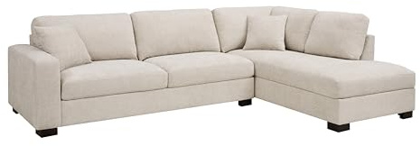 Home Detail Large Corner Sofa, Left or Right Hand Corner Sofa, Couch in Upholstered Teddy Jumbo Cord or Chenille Fabric, L Shaped Sofas with Optional Footstool (Beige Chenille, Right Hand Facing)