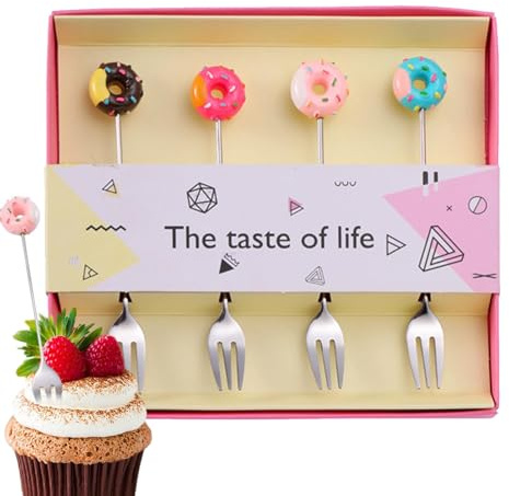 Forchette da dessert – Forchetta da torta e acciaio inox – Congelamento, piccoli cucchiaini dolci a forma di ciambelle, utensili eleganti per caffè e al forno