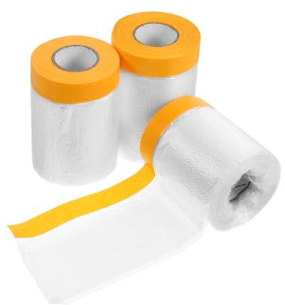 Angoily 3rollos Láminas Protectoras De Plástico Preencintadas De Cinta Para Automóvil Cubiertas Plásticas Fácil Instalación Para Pintura y Decoración