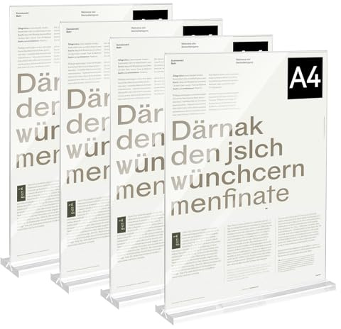 HOMIKLSA 4 Stück A4 Tischaufsteller,Preisschilder Aufsteller Tischständer Acryl T-Ständer für Werbung Menükarte Fotorahmen Cafe Restaurant (21 x 29.7cm)