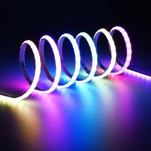TOPAI 5mm Ultradünn WS2812B Individuell Adressierbar 5V COB Streifen 5M RGBIC | 160 LEDs/m, insgesamt 800 IC, Dream-RGB-Farbjagd-Effekt, flexibles schneidbares LED-Band für Spielzimmer/Heimkino