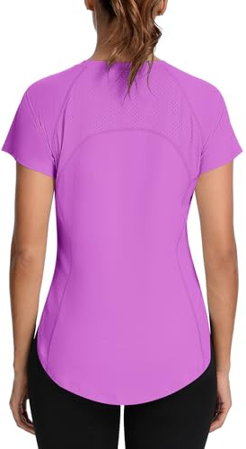 IECCP Sportskjorta damer kortärmad sport topp UPF 50+ solskydd T-shirt andningsaktiv mesh sporttopp funktionell skjorta rund hals solskydd löpartröja lös sportskjorta för gym fitness löpning yoga