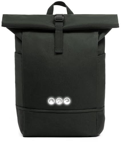 SONS OF ALOHA Roll-Top Rucksack Damen & Herren - NALU Reflektierend groß - Rolltop mit Laptopfach 16 und Schuhfach für Uni Fahrrad Business - recycelt wasserabweisend grün
