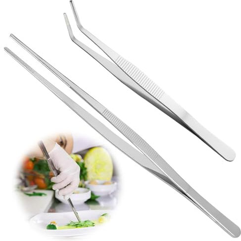 Pinzas largas, 2 unidades, pinzas de cocina de acero inoxidable, pinzas de cocina para trabajos de precisión, barbacoas para cocineros, barbacoas aficionadas, manualidades, prácticas para decorar