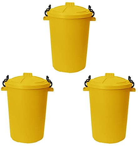 Heavy Duty 50 Litre 𝐘𝐄𝐋𝐋𝐎𝐖 Plastic Bin with Clip Locking Lid Indoor/Outdoor Rubbish Bin, Waste Storage or Animal Feed Container Durable & Multi-Purpose Design Home, Garden or Farm – UK Made (3)