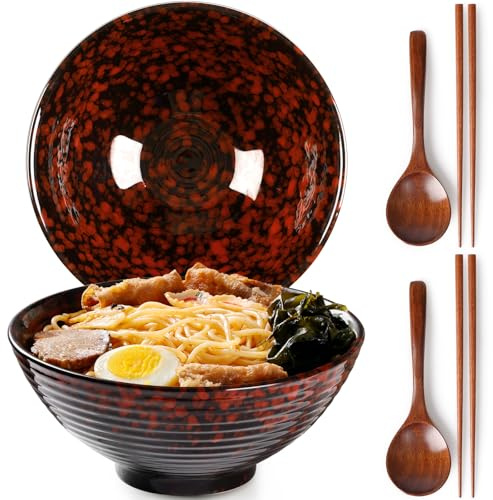 NUTRIUPS Keramisk ramen-skål med ätpinnar och skedar (Lava Burst Red)