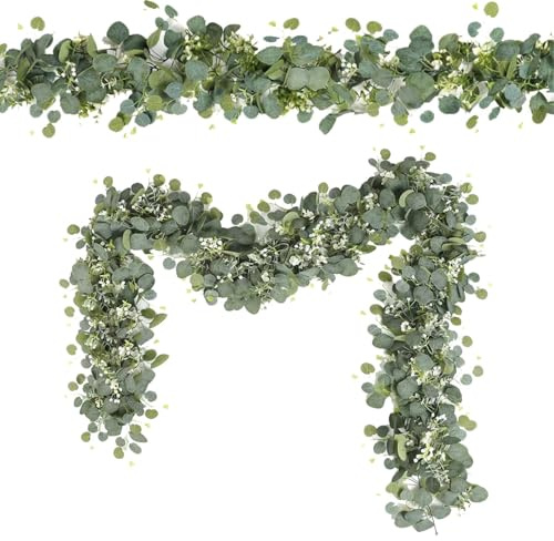 YBISVXR 2 Stück Eukalyptus Girlande, 1,8m Eukalyptus deko Hängepflanzen, Künstliche Girlande Pflanze für Hochzeit Bogen Garten Hintergrund, Indoor Outdoor Dekoration