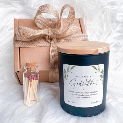 Pomchick - Personalised Candle Gift Set for Godfather Thank You Father's Day Christening Birthday Gift with Name for God Father