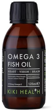 KIKI Health Omega 3 Fish Oil 125ml - HighStrength 3700mg Total Omegas, 2200mg EPA & 1100mg DHA - Supports Heart, Brain & Vision Health - Clean Lemon Flavour, Vitamin E Enriched