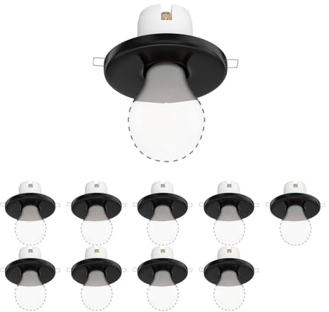 ledscom.de 10x Deckeneinbauleuchte TELA, Porzellan, schwarz glänzend, rund, 99mm Ø, 1x E27 max. 60W